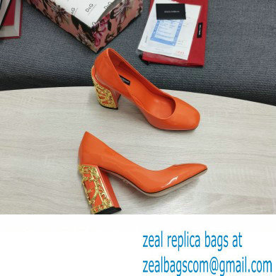 Dolce  &  Gabbana Logo Heel 10.5cm Patent leather Pumps Orange 2022